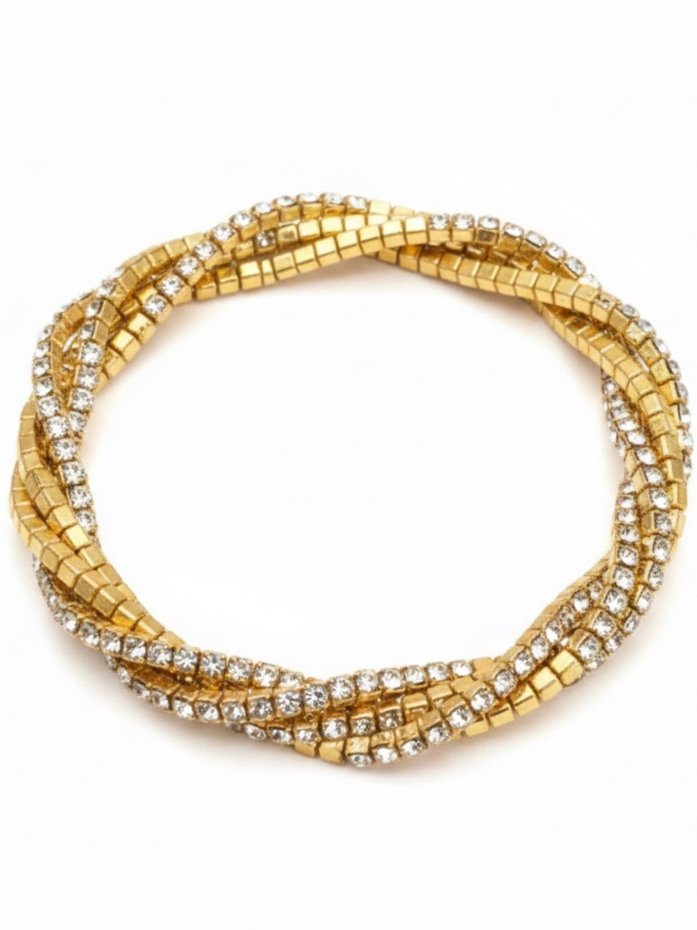 Womens Gold Tone Twisted Rhinestone 5 Strand Bracelet
